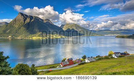 Norwegian Fjord Landscape On Sunny Day
