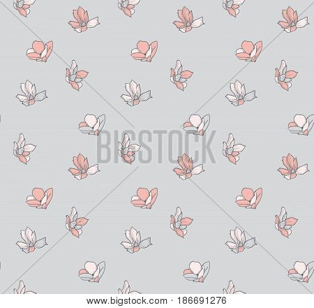 Vector Colorful Decorative Seamless Backdround Pattern with Drawn Flowers, Blossom, Plants. Doodle Style Greenery, Lush Foliage, Foliate. Vector Illustration. Pattern Swatch