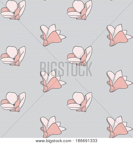 Vector Colorful Decorative Seamless Backdround Pattern with Drawn Flowers, Blossom, Plants. Doodle Style Greenery, Lush Foliage, Foliate. Vector Illustration. Pattern Swatch