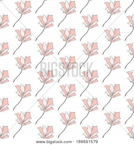 Vector Colorful Decorative Seamless Backdround Pattern with Drawn Flowers, Blossom, Plants. Doodle Style Greenery, Lush Foliage, Foliate. Vector Illustration. Pattern Swatch