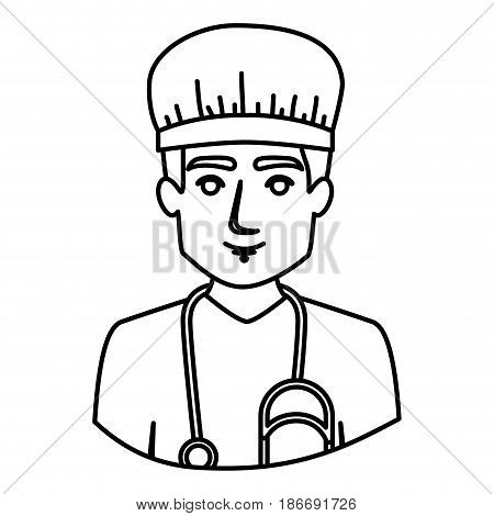 monochrome contour half body of male nurse vector illustration