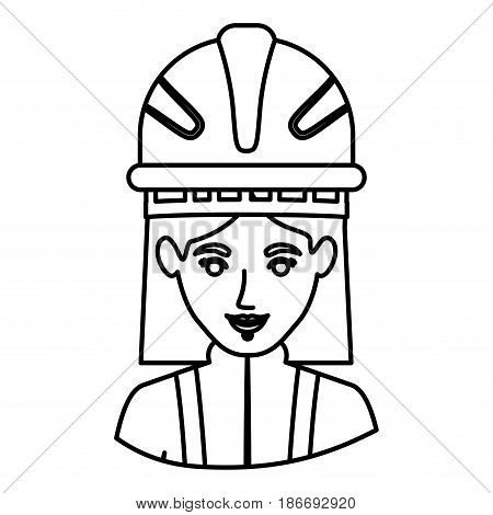 monochrome contour half body of female firefighter vector illustration