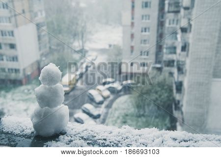 snowman at april day anomaly spring weather