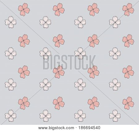 Vector Colorful Decorative Seamless Backdround Pattern with Drawn Flowers, Blossom, Plants. Doodle Style Greenery, Lush Foliage, Foliate. Vector Illustration. Pattern Swatch