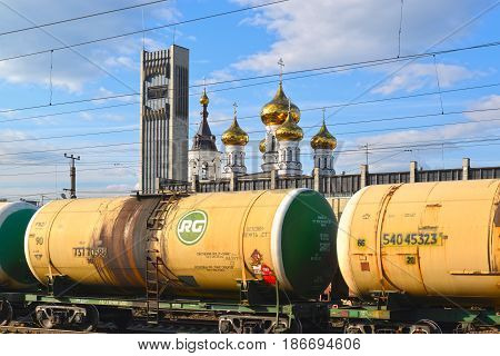 Tver Russia - may 07.2017. Cargo tanks at the railway station