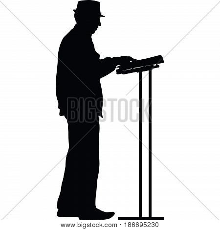 man with a hat as keyboardist silhouette vector