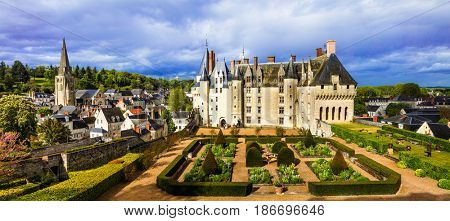 Castles of Loire valley - impressive Langeais with beautiful gardens, France