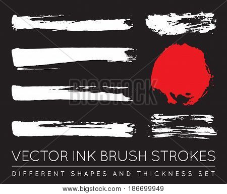 Set of Vector Black Pen Ink Brush Strokes. Grunge Ink Brush Stroke. Dirty Brush Stroke.