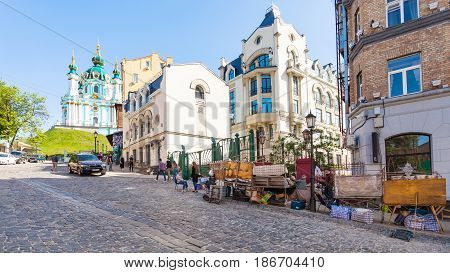 Souvenir Shops On Andriyivskyy Descent And Church