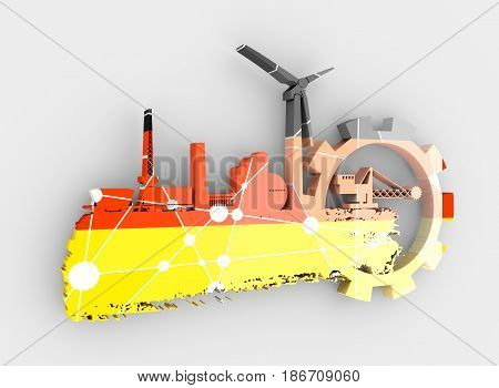 Energy and Power icons set and grunge brush stroke. Energy generation and heavy industry relative image. Flag of the Germany. 3D rendering
