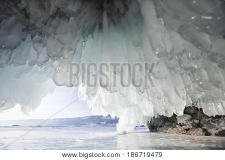 Ice Cave, Oltrek Island. Winter Landscape