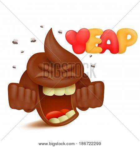 Brown poop emoji cartoon character with yeap title vector illustration.
