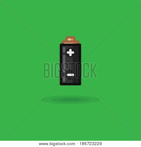 Vector icon battery with poles charging plus and minus. Illustration of polarity battery on a green background