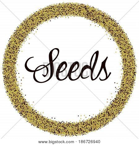 Vector illustration with round frame of seeds or beads on a white background.