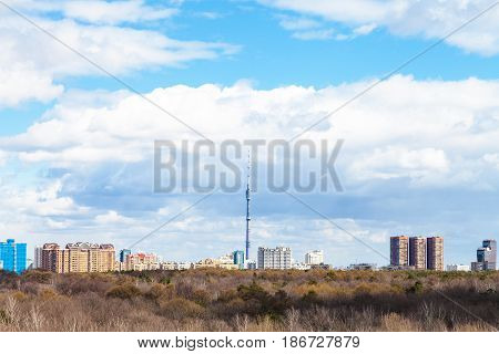 Moscow Skyline With Tv Tower And Park In Spring