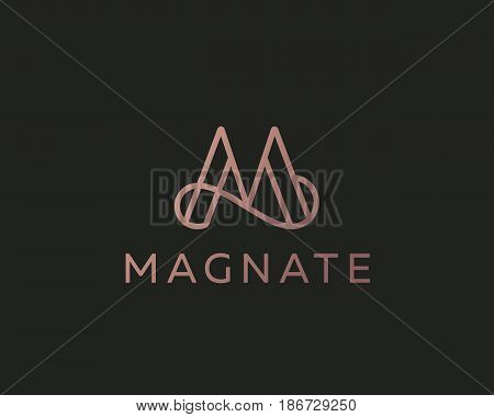 Elegant line curve vector logotype. Premium letter M logo design. Luxury linear creative monogram