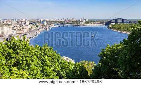 View Of Kiev City With River Port And Dnieper