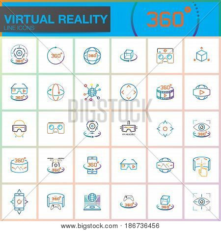 Virtual reality line icons set. Innovation technologies AR glasses Head-mounted display VR gaming device. Modern flat line design vector collection. Outline logo illustration concept