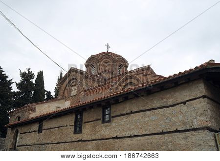 Church of St. Bogorodica Perivlepta dominates old Ohrid, Republic of Macedonia