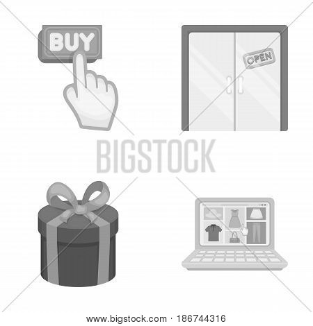 Hand, click, elevator, gift, box, door, online store and other equipment. E commerce set collection icons in monochrome style vector symbol stock illustration .