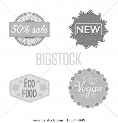 Percentage sale, new, eco food, vegan.Label, set collection icons in monochrome style vector symbol stock illustration .