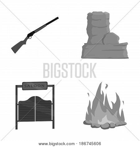 Winchester, saloon, rock, fire.Wild west set collection icons in monochrome style vector symbol stock illustration .