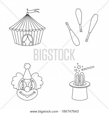 Circus tent, juggler maces, clown, magician's hat.Circus set collection icons in outline style vector symbol stock illustration .