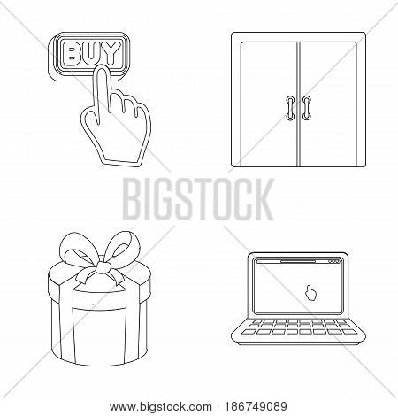 Hand, click, elevator, gift, box, door, online store and other equipment. E commerce set collection icons in outline style vector symbol stock illustration .