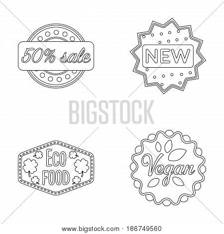 Percentage sale, new, eco food, vegan.Label, set collection icons in monochrome style vector symbol stock illustration .