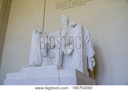 The statue of Abraham Lincoln at Lincoln Memorial in Washington - WASHINGTON DC - COLUMBIA