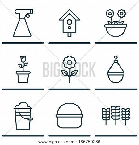 Set Of 9 Plant Icons. Includes Package, Bucket, Wheat And Other Symbols. Beautiful Design Elements.