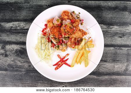 Spicy Crispy Deep-fried Karaoge Chicken Salad.