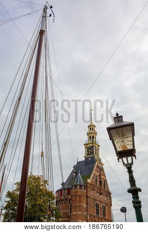 Harbour Of Hoorn, Netherlands, With Sailboats And The Hoofdtoren