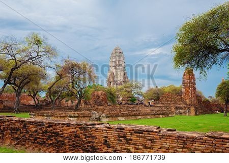 Ruins Of Buddha Statues And Pagoda Of Wat Ratcha Burana In Ayutthaya Historical Park, Thailand