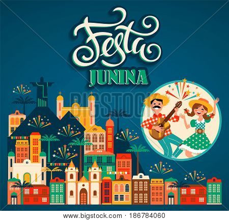 Latin American holiday, the June party of Brazil. Vector illustration with symbolism of the holiday.