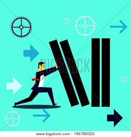 Standing survive. Businessman withstand the fall of the company's financial burden. Concept business vector illustration.
