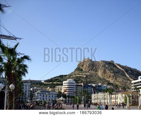 Mount Benacantil And Santa Barbara Castle In Alicante, Spain Taken From The Marina