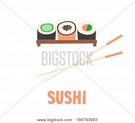 Sushi. Japanese food sushi roll. Flat vector illustration