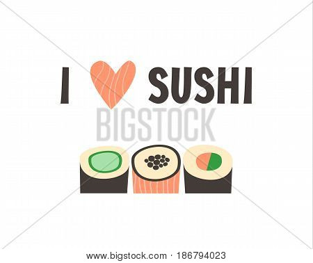 Sushi. Japanese food sushi roll. Flat vector illustration