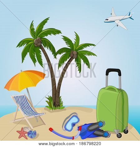 Summer vacation. Time to travel. Beach set.