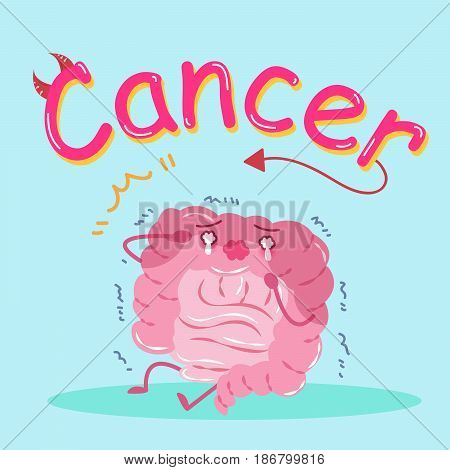 cute cartoon intestine cry on the green background