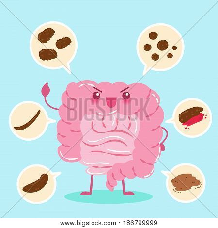 cute cartoon intestine different shapes of health concept