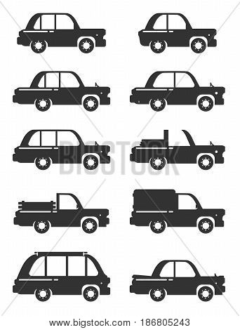 Set Of Vintage Cars, Vector Flat Style