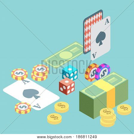 Set of casino icons in flat isometric design