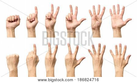 Male Hands Counting From Zero To Five Isolated