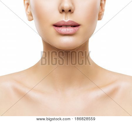 Lips Woman Face Beauty Mouth and Neck Skin Closeup Women Skincare