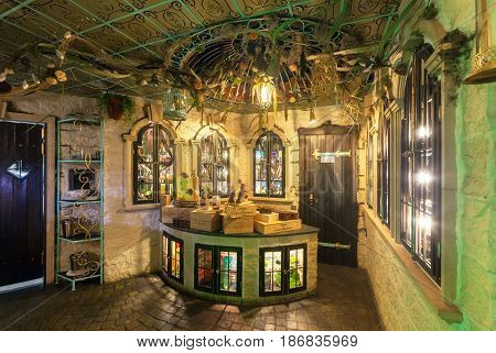 MOSCOW - AUGUST 2014: Vintage interior of the restaurant of French cuisine 