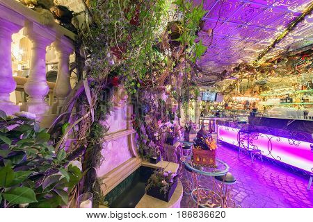 MOSCOW - AUGUST 2014: Vintage interior of the restaurant of French cuisine 
