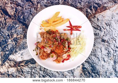 Spicy Crispy Deep-fried Karaoge Chicken Salad.