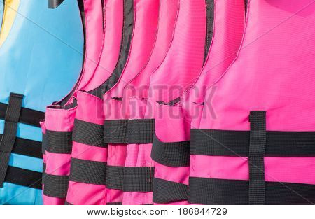 Soft focused picture of Pink and blue Life jacket